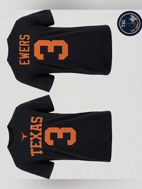 Texas Longhorns Quinn Ewers #3 Youth XL Black T Shirt NWT NCAA